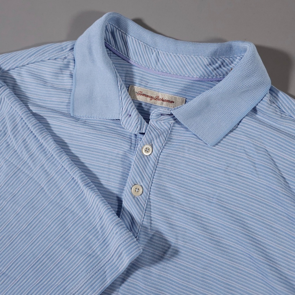 Tommy Bahama Polo‎ Shirt Mens XXL Blue Striped Modal Blend Short Sleeve Casual